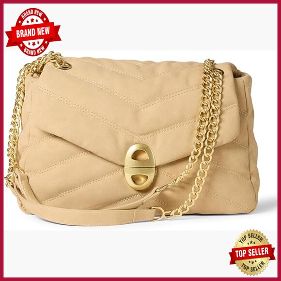 Quilted Faux Suede Flap Shoulder Bag with Adjustable Chain Strap